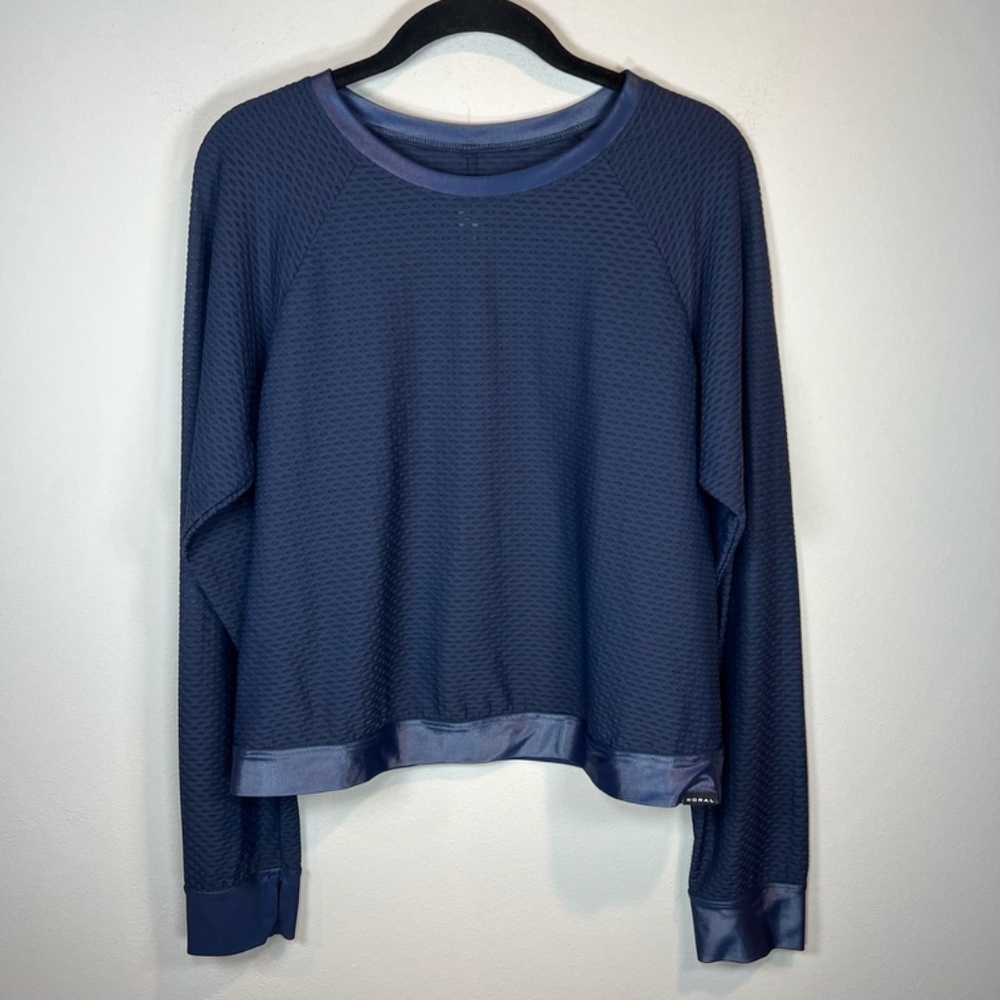 Koral Sofia Mesh Long Sleeve Shirt Top Midnight Blue Pullover Textured UV Medium - Picture 2 of 16